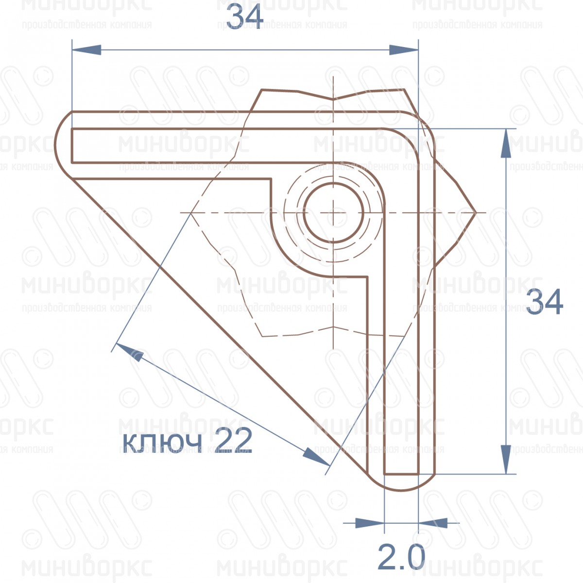 Опора регулируемая угловая 34x34 – U34-34M8.D22x30 | картинка 6